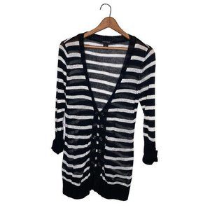 White House Black Market Medium‎ M Striped Double Button Knit Cardigan Sweater